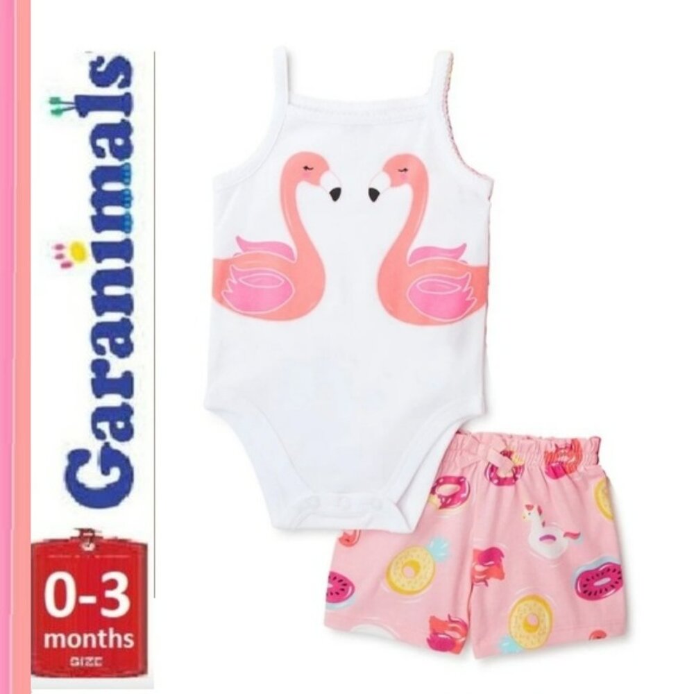 🎁 10/$25-Flamingos shorts and onesie set, 0- 3 months